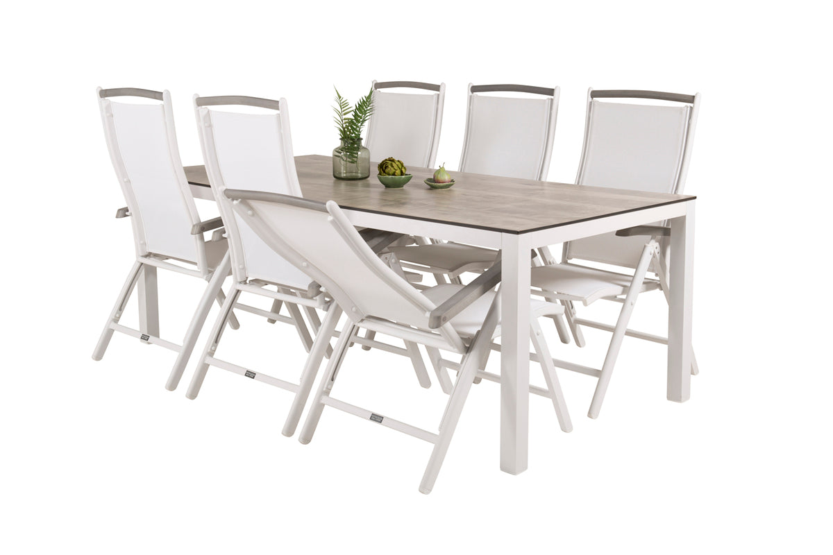 Albany & Llama Positionsstole Hvid + Rektangulært Spisebord 205x100 Grå