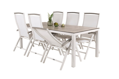 Albany & Llama Positionsstole Hvid + Rektangulært Spisebord 205x100 Grå