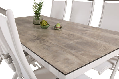 Albany & Llama Positionsstole Hvid + Rektangulært Spisebord 205x100 Grå