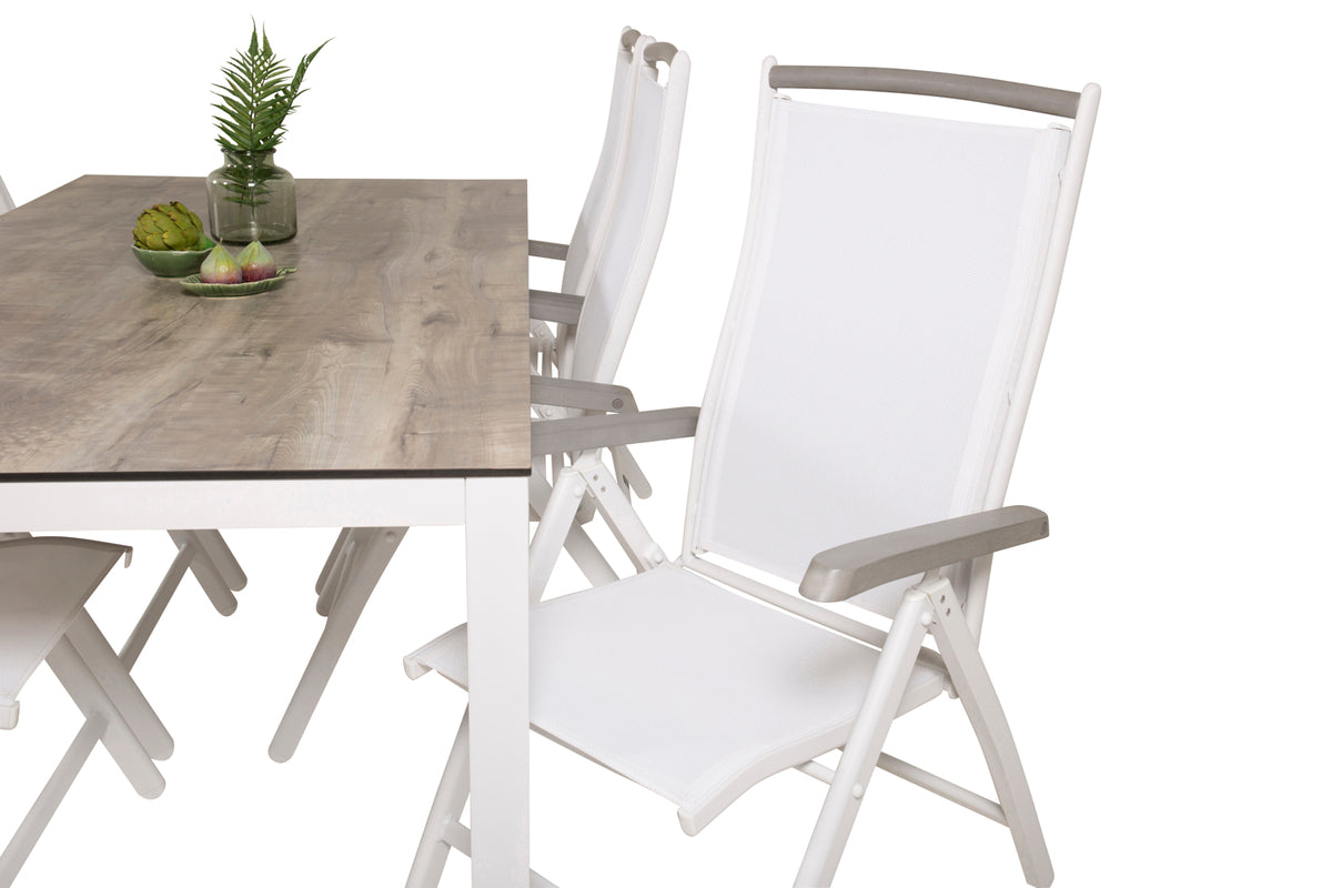 Albany & Llama Positionsstole Hvid + Rektangulært Spisebord 205x100 Grå