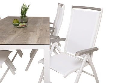 Albany & Llama Positionsstole Hvid + Rektangulært Spisebord 205x100 Grå