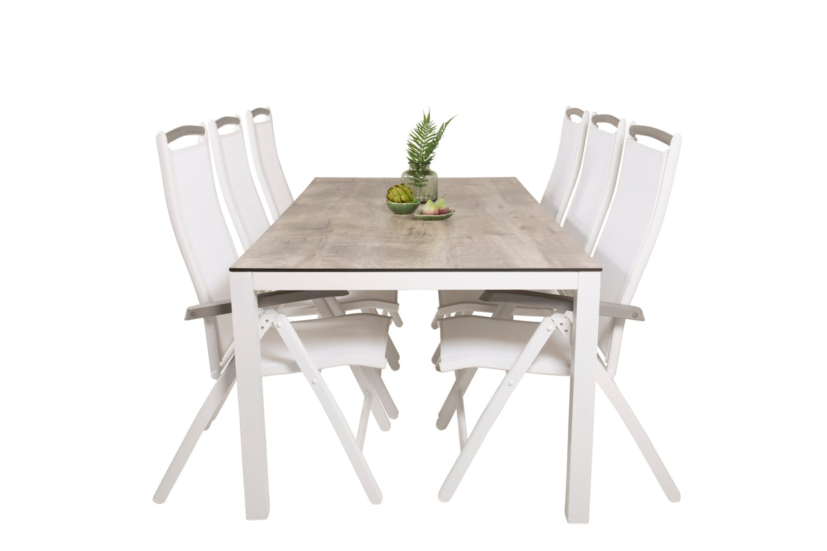 Albany & Llama Positionsstole Hvid + Rektangulært Spisebord 205x100 Grå