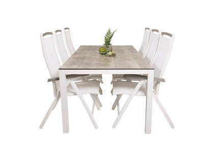 Albany & Llama Positionsstole Hvid + Rektangulært Spisebord 205x100 Grå