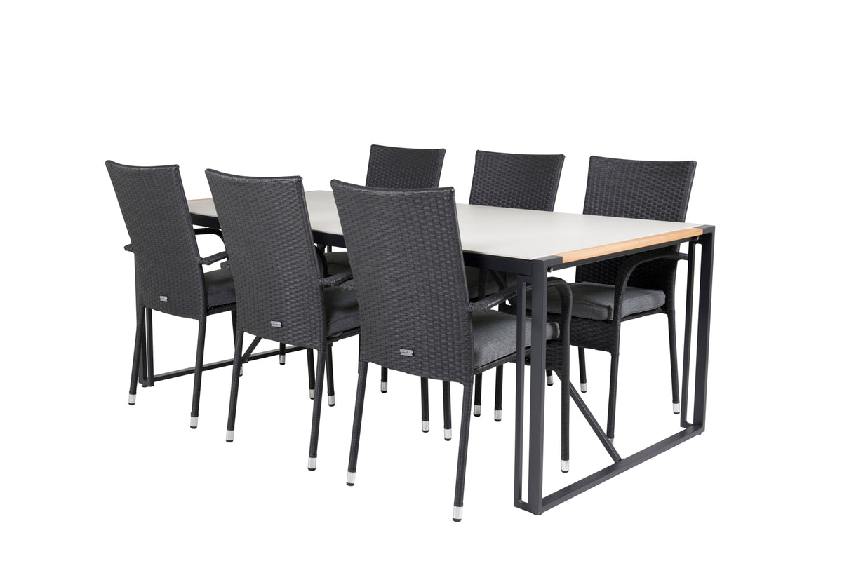 Anna & Texas Spisestole Sort + Spisebord 200x100