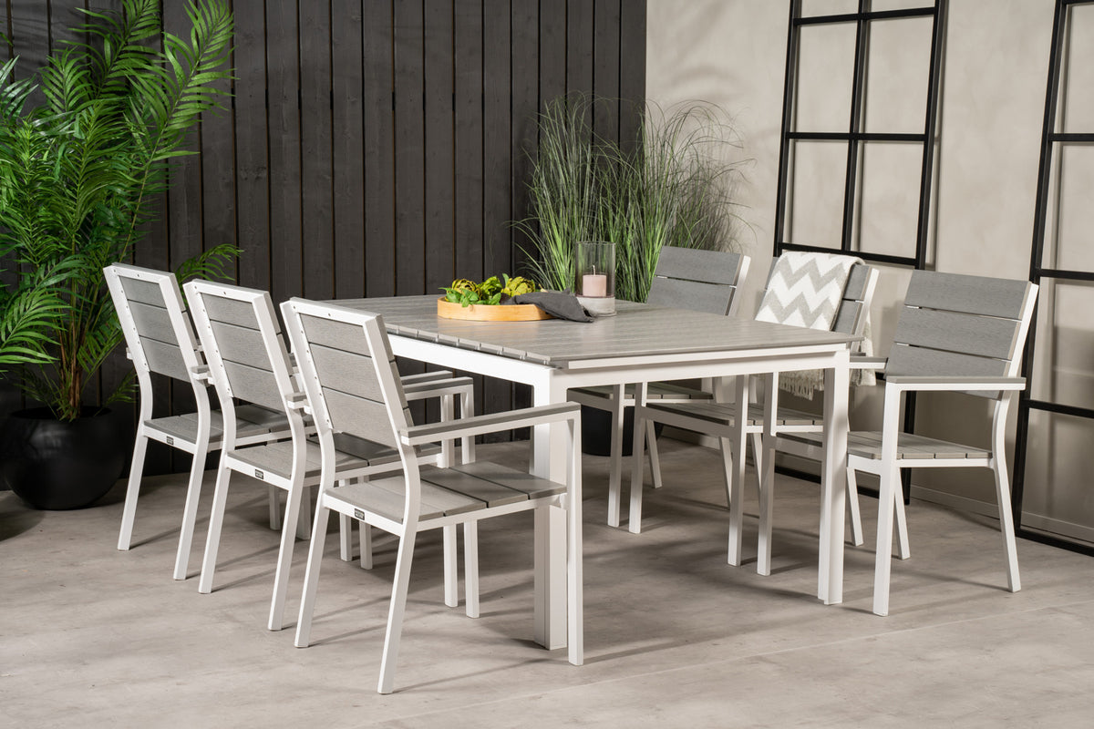 Levels Spisebord 160x100x75 + Spisestole Grå