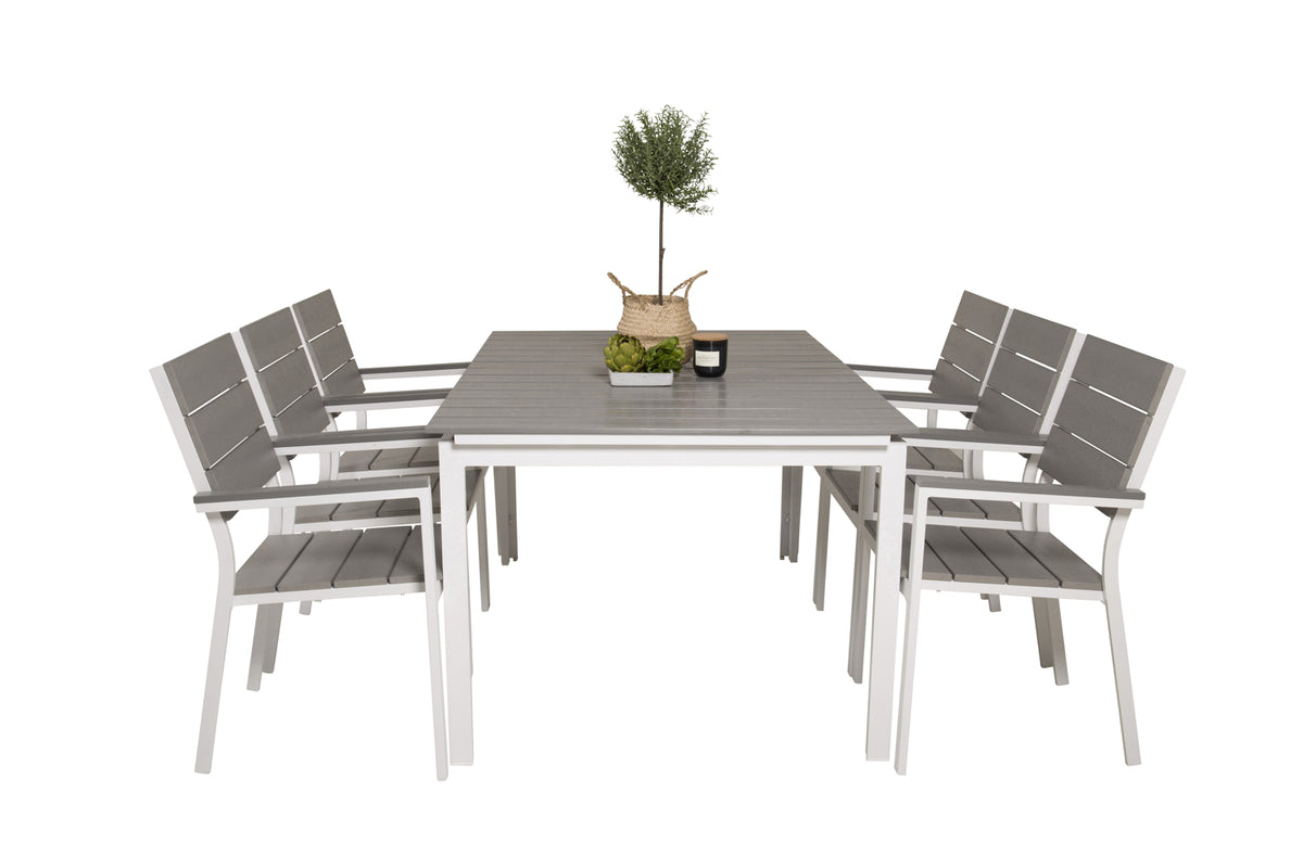 Levels Spisebord 160x100x75 + Spisestole Grå