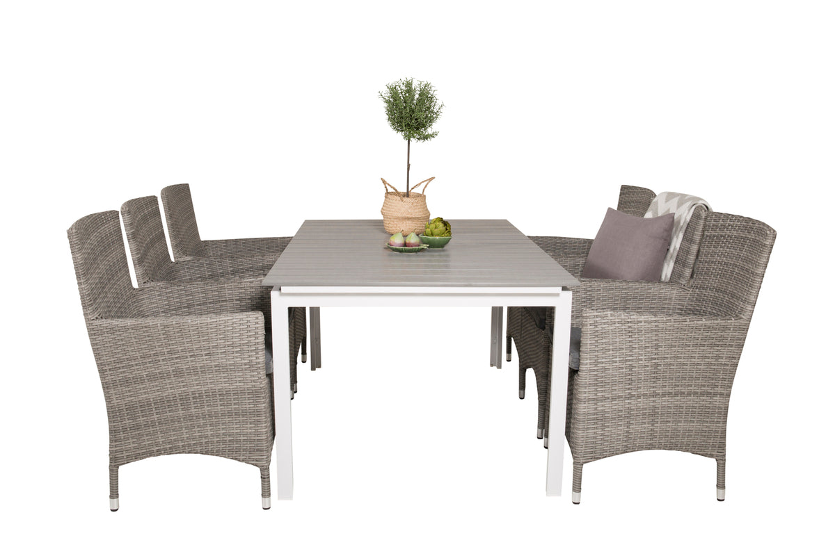 Levels & Malin Spisebord 160x100x75 + Spisestole Grå