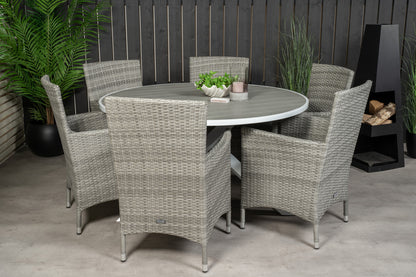 Parma & Malin Spisebord ⌀140 + Spisestole Grå