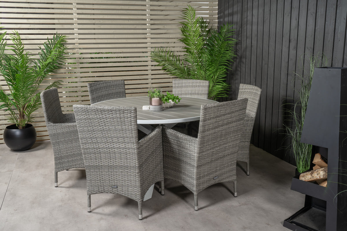 Parma & Malin Spisebord ⌀140 + Spisestole Grå