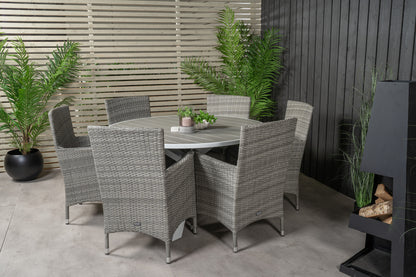 Parma & Malin Spisebord ⌀140 + Spisestole Grå