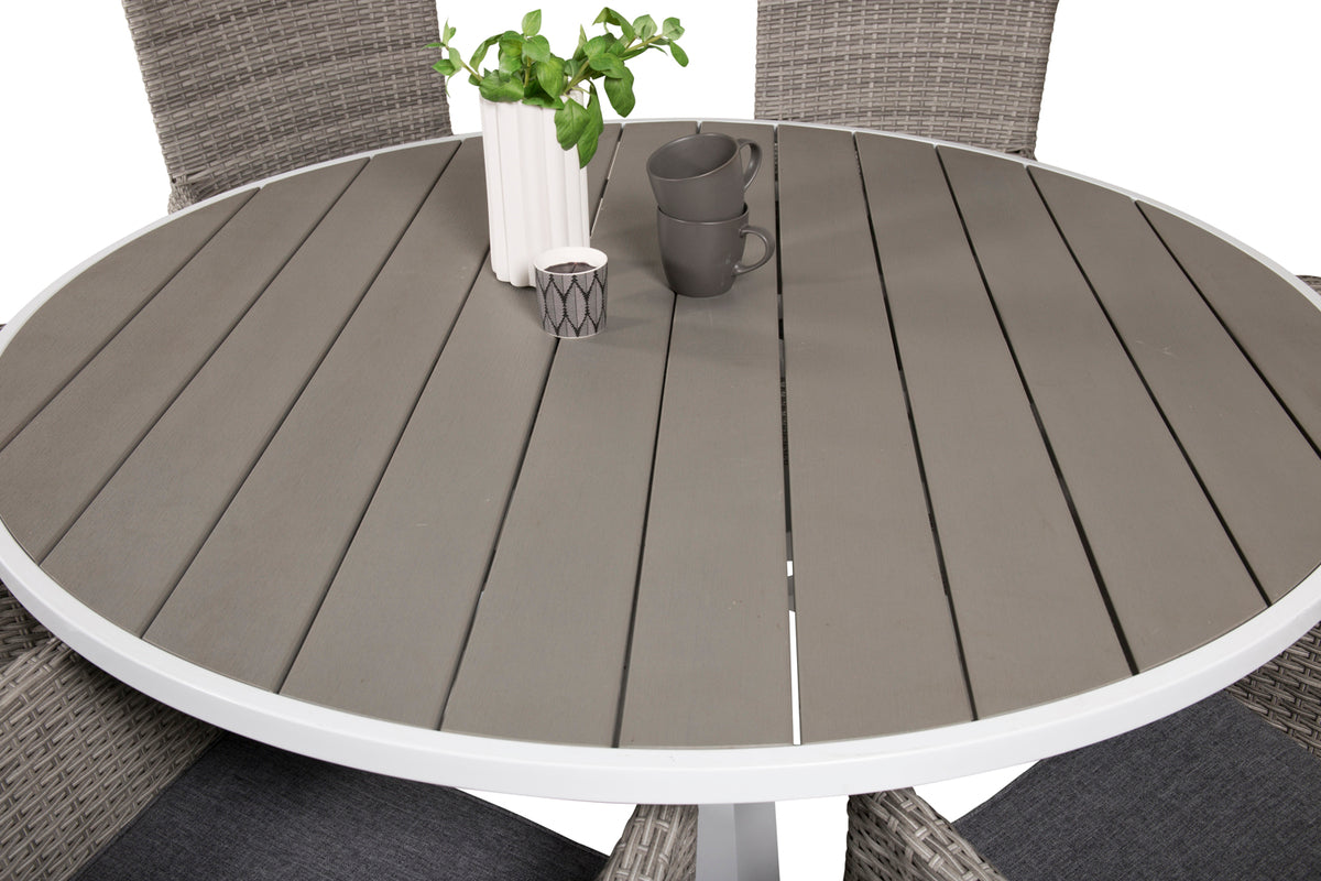 Parma & Malin Spisebord ⌀140 + Spisestole Grå