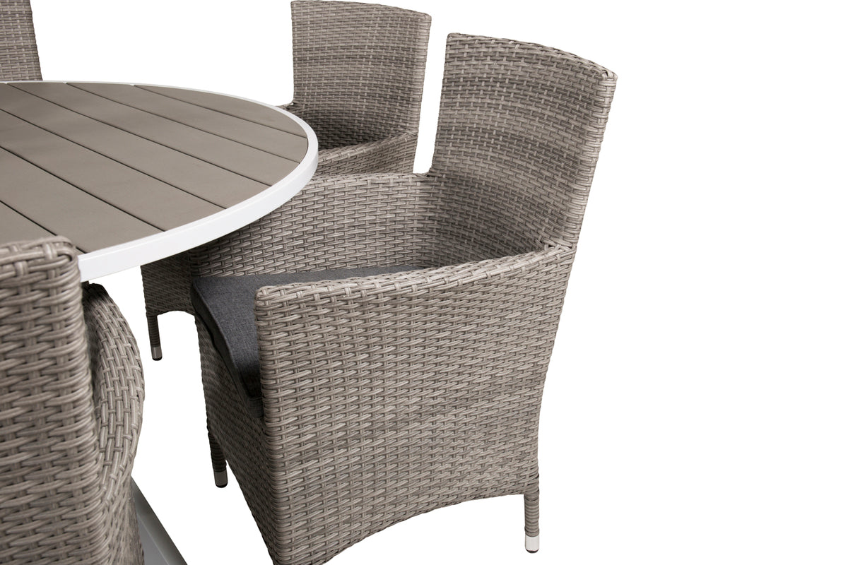 Parma & Malin Spisebord ⌀140 + Spisestole Grå