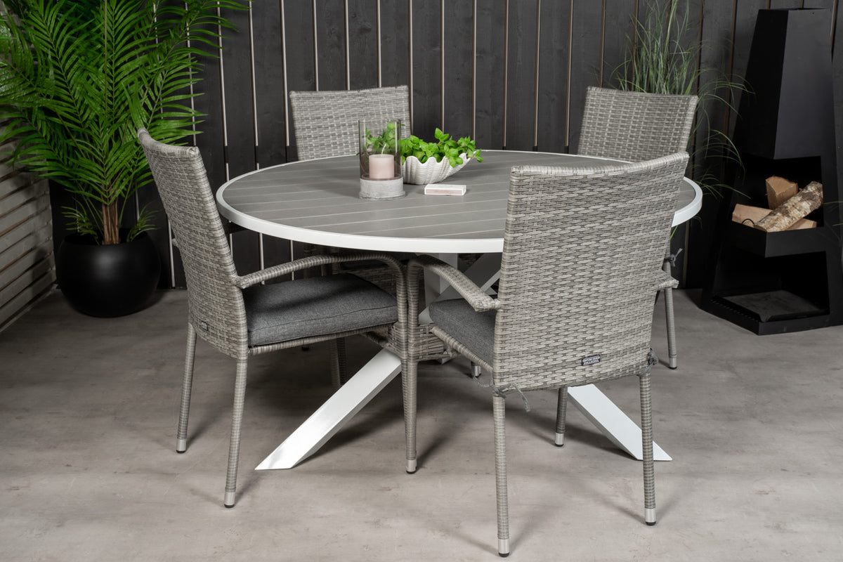 Parma & Anna Rundt Spisebord ø140 Hvid + Spisestole Grå