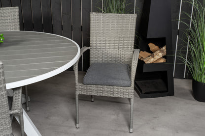 Parma & Anna Rundt Spisebord ø140 Hvid + Spisestole Grå