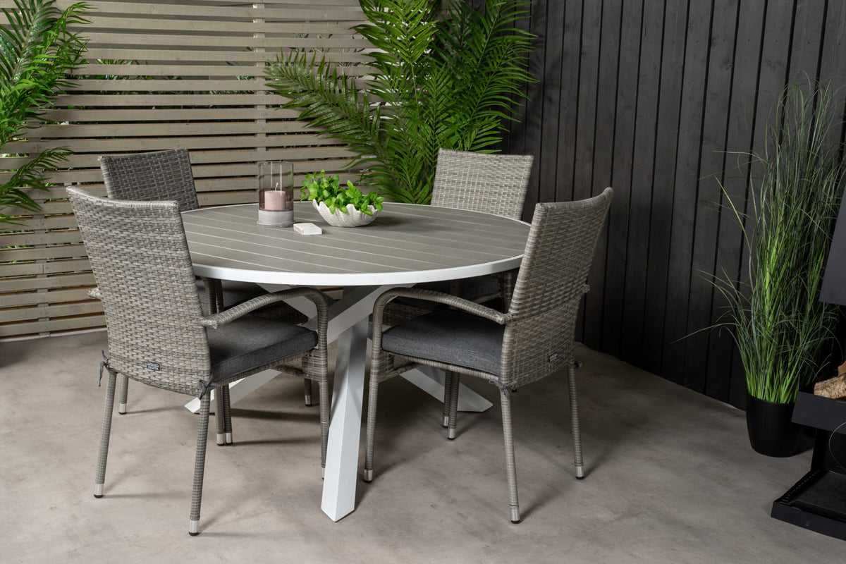 Parma & Anna Rundt Spisebord ø140 Hvid + Spisestole Grå