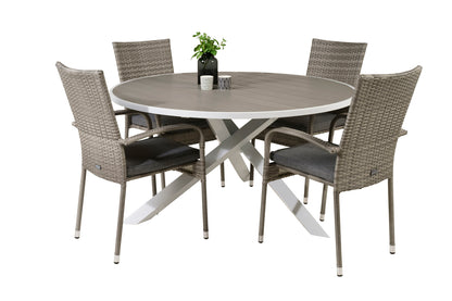 Parma & Anna Rundt Spisebord ø140 Hvid + Spisestole Grå