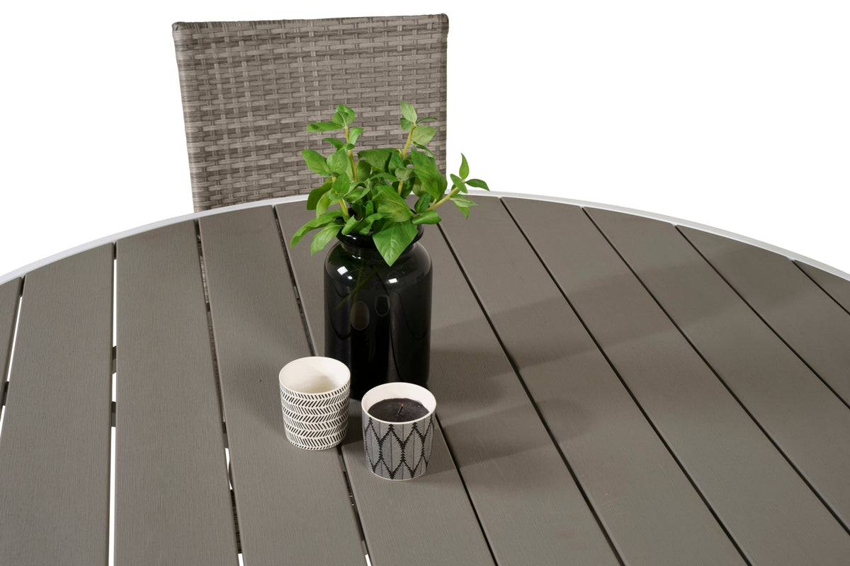 Parma & Anna Rundt Spisebord ø140 Hvid + Spisestole Grå