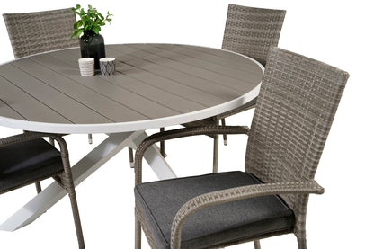 Parma & Anna Rundt Spisebord ø140 Hvid + Spisestole Grå