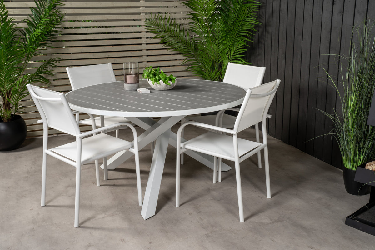 Parma & Santorini Rundt Spisebord ø140 Hvid + Spisestole Hvid