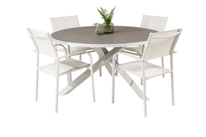 Parma & Santorini Rundt Spisebord ø140 Hvid + Spisestole Hvid
