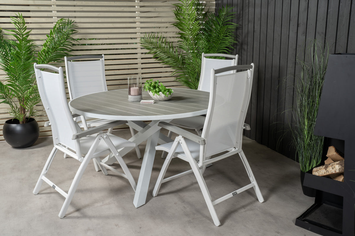 Parma & Albany Spisebord ⌀140 + Positionsstole Hvid