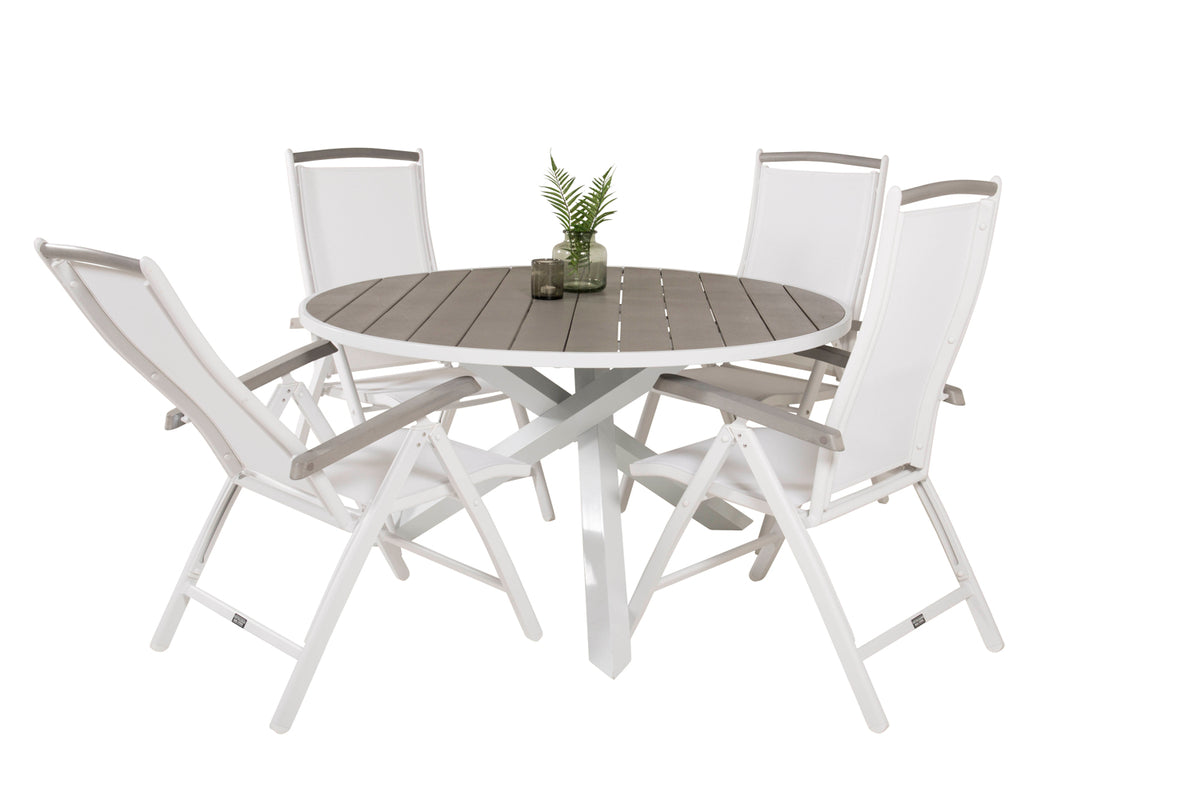 Parma & Albany Spisebord ⌀140 + Positionsstole Hvid