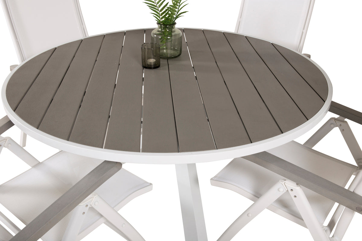 Parma & Albany Spisebord ⌀140 + Positionsstole Hvid