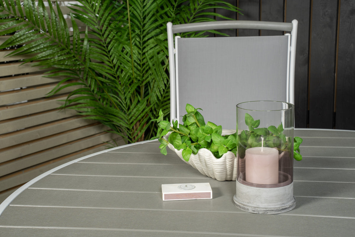 Parma & Albany Spisebord ⌀140 + Positionsstole Hvid