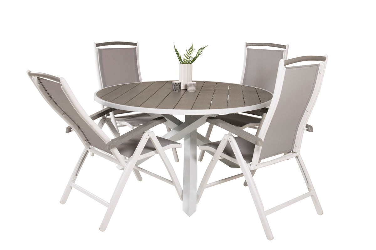 Parma & Albany Spisebord ⌀140 + Positionsstole Hvid