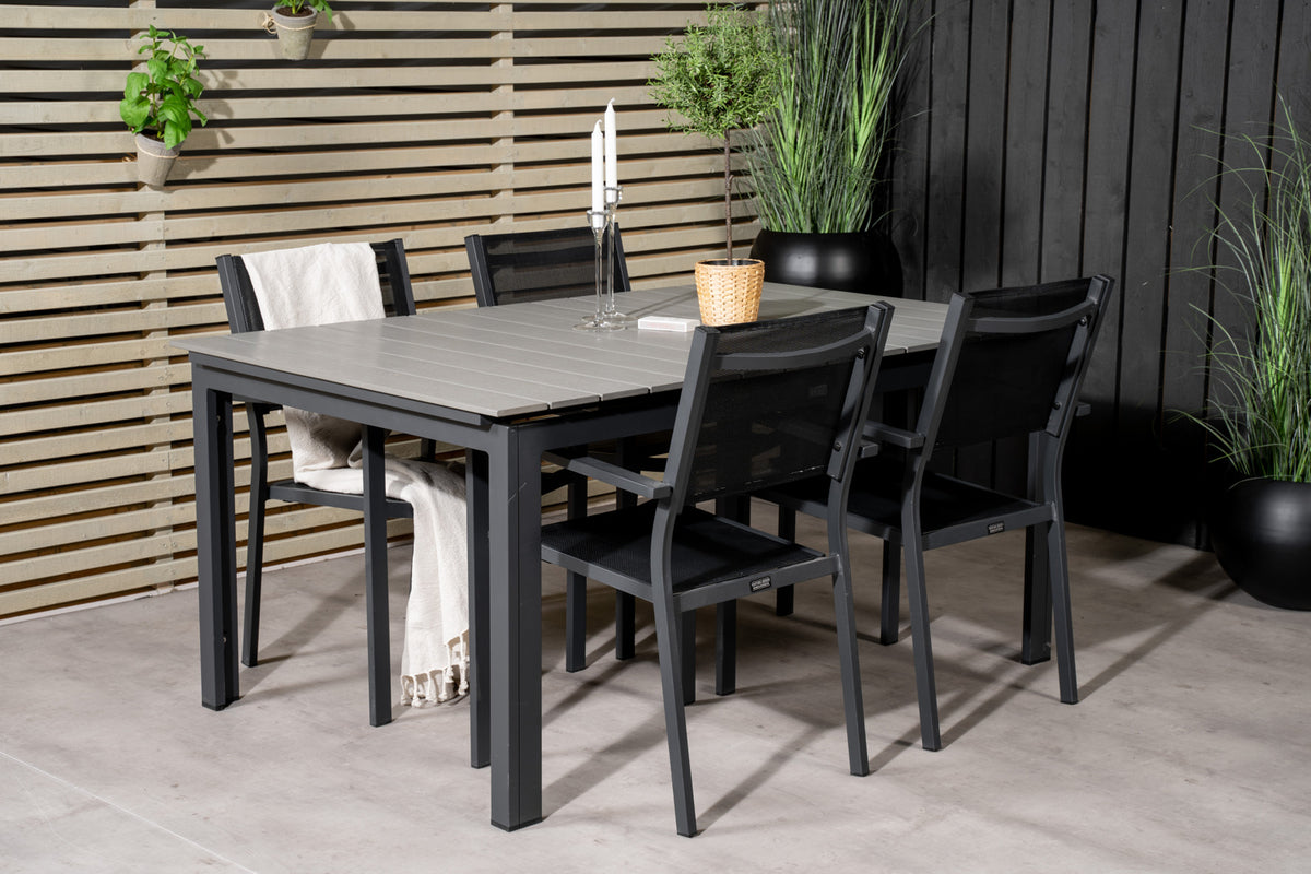 Levels & Copacabana Spisebord 160x100x75 + Spisestole Sort