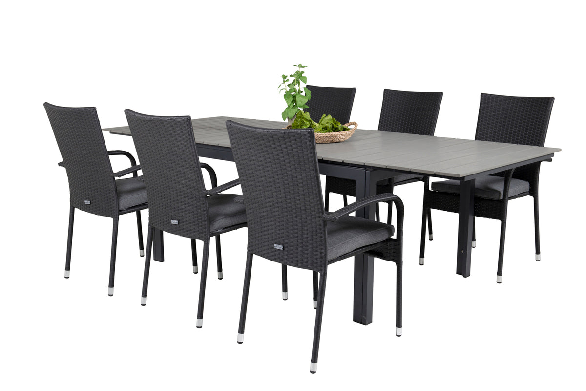 Levels & Anna Rektangulært Spisebord 160x100x75 Sort + Spisestole Sort