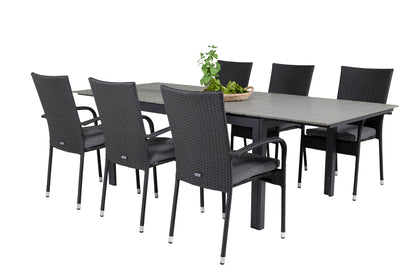 Levels & Anna Rektangulært Spisebord 160x100x75 Sort + Spisestole Sort