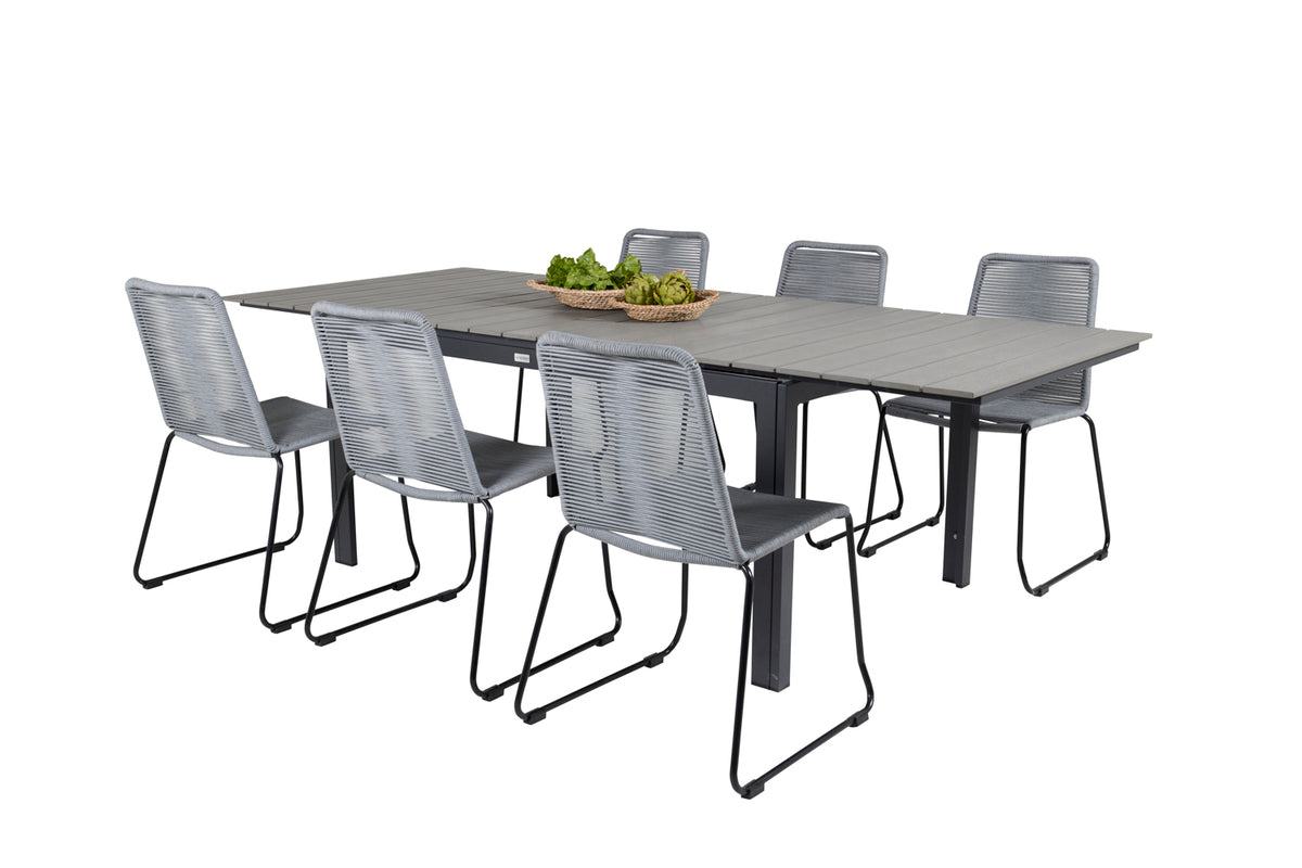 Levels & Lindos Spisebord 160x100x75 + Spisestole Grå