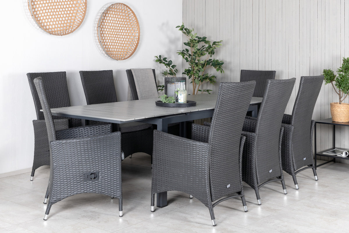 Levels & Padova Rektangulært Spisebord 160x100x75 Sort + Reclinerstole Sort