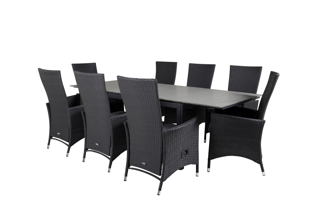 Levels & Padova Rektangulært Spisebord 160x100x75 Sort + Reclinerstole Sort