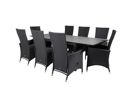 Levels & Padova Rektangulært Spisebord 160x100x75 Sort + Reclinerstole Sort