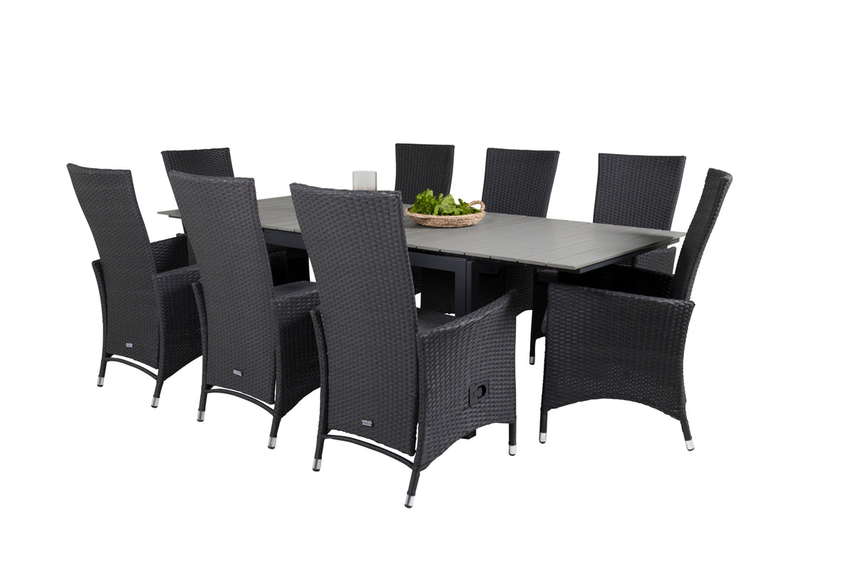 Levels & Padova Rektangulært Spisebord 160x100x75 Sort + Reclinerstole Sort