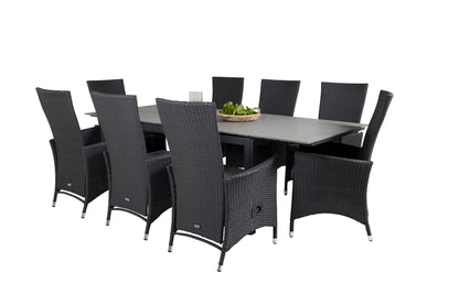 Levels & Padova Rektangulært Spisebord 160x100x75 Sort + Reclinerstole Sort