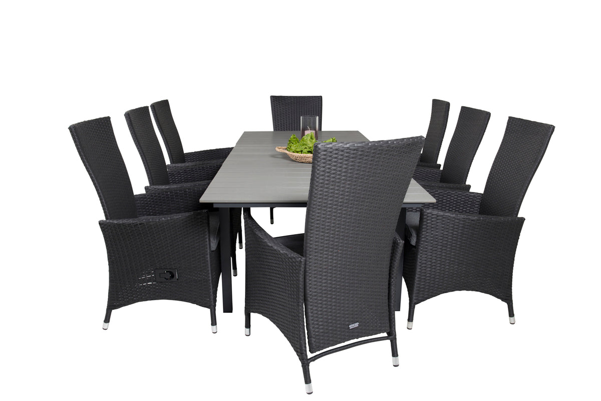 Levels & Padova Rektangulært Spisebord 160x100x75 Sort + Reclinerstole Sort