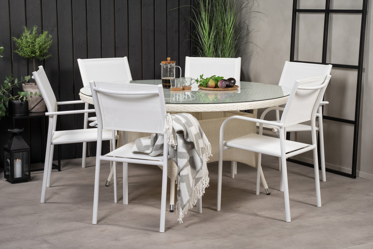 Volta & Santorini Spisebord ⌀150 + Spisestole Hvid