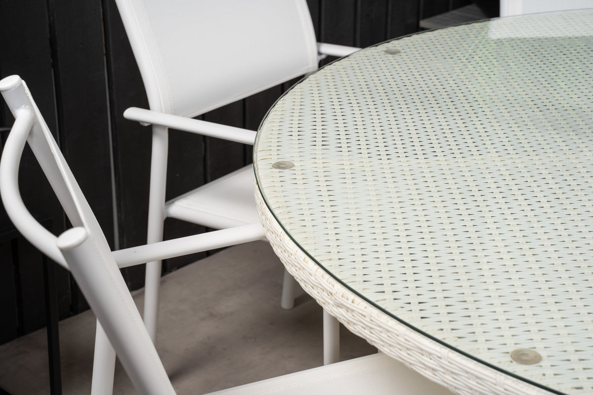 Volta & Santorini Spisebord ⌀150 + Spisestole Hvid