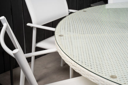 Volta & Santorini Spisebord ⌀150 + Spisestole Hvid
