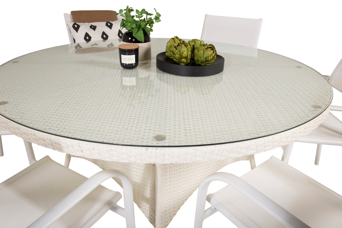 Volta & Santorini Spisebord ⌀150 + Spisestole Hvid