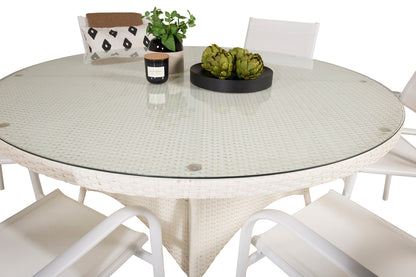 Volta & Santorini Spisebord ⌀150 + Spisestole Hvid