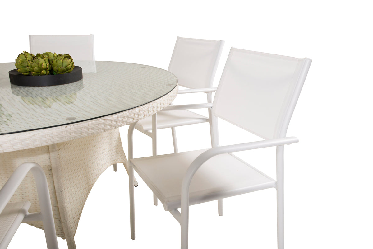 Volta & Santorini Spisebord ⌀150 + Spisestole Hvid