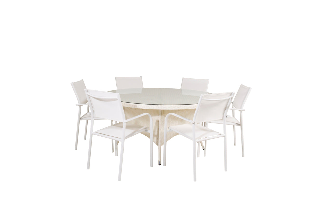 Volta & Santorini Spisebord ⌀150 + Spisestole Hvid