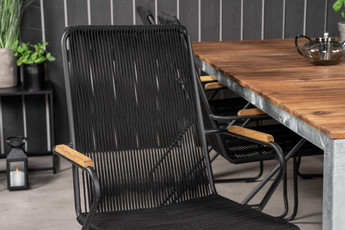 Zenia & Bois Spisebord 201 x 100 + Spisebordsstole Sort