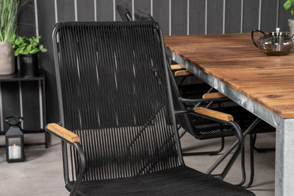 Zenia & Bois Spisebord 201 x 100 + Spisebordsstole Sort