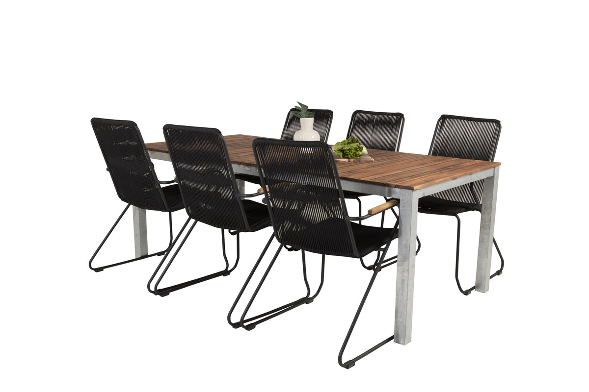 Zenia & Bois Spisebord 201 x 100 + Spisebordsstole Sort