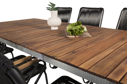 Zenia & Bois Spisebord 201 x 100 + Spisebordsstole Sort